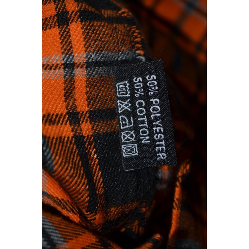 Demons Behind Me Flannel Button Up Shirt 3XLT Orange Black Plaid Skull Patch New - Picture 7 of 12